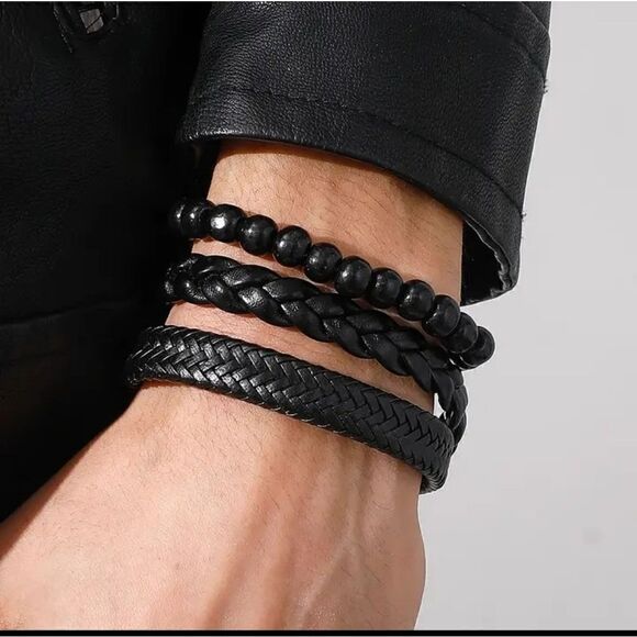 Other - Men's leather bracelets set 3pc  b16